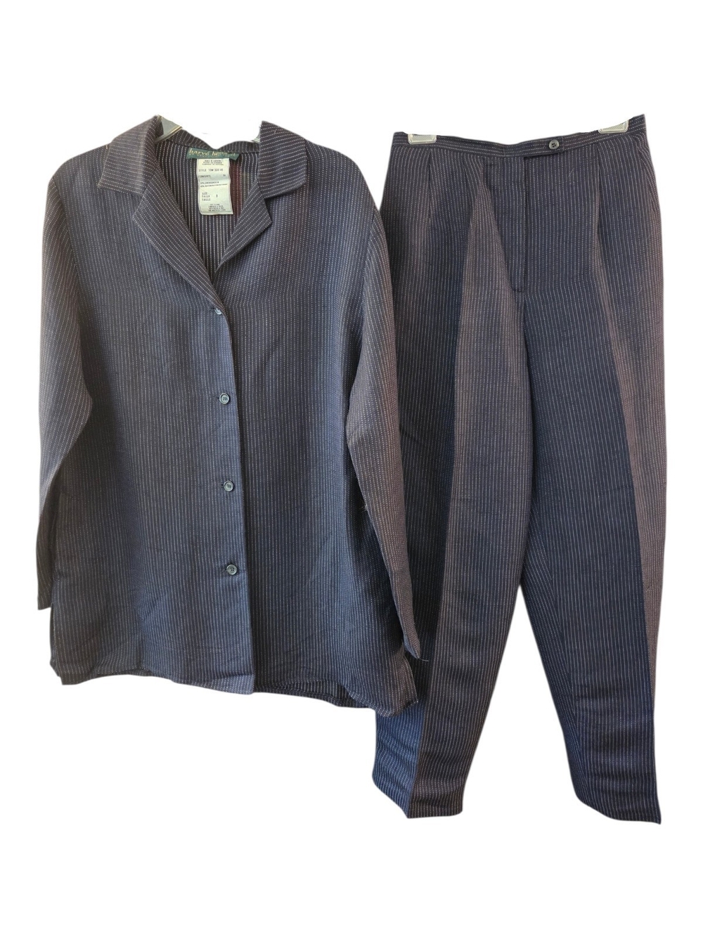 Harve Benard Vintage Navy Pinstripe Linen-Blend Pants Suit Set - Size 8